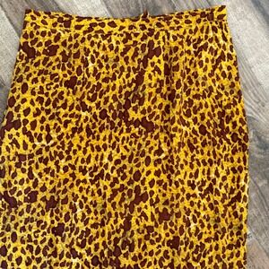 Jennifer Moore VTG 80s Silk Leopard Print Straight Midi Skirt,Yellow Brown,16W